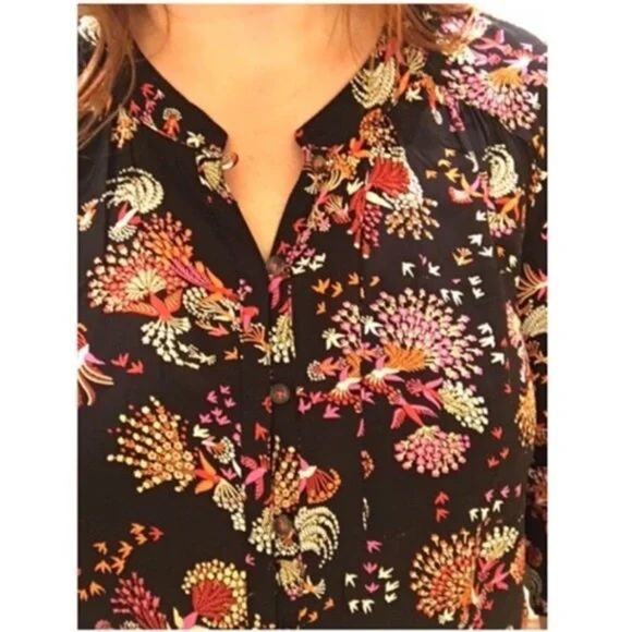 Anthropologie Conversations 28 of 52 Colloquial Peacock Collarless Button Down - Picture 3 of 15